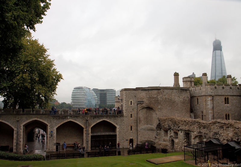 View to London City Hall over Tower walls